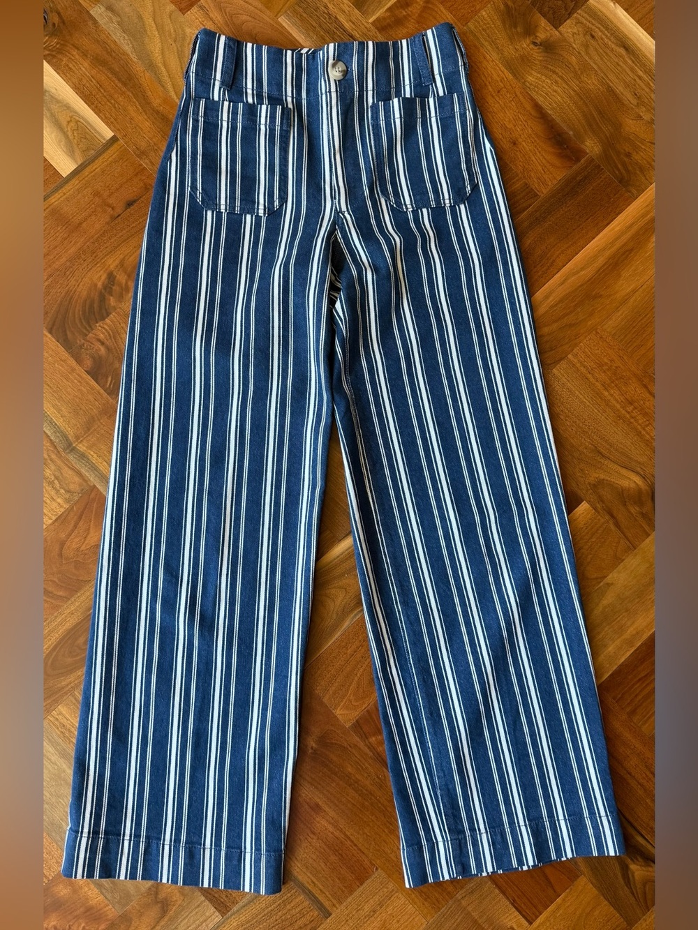Anthropologie Maeve “The Colette” Navy and White Striped Wide Leg Pants Size 25